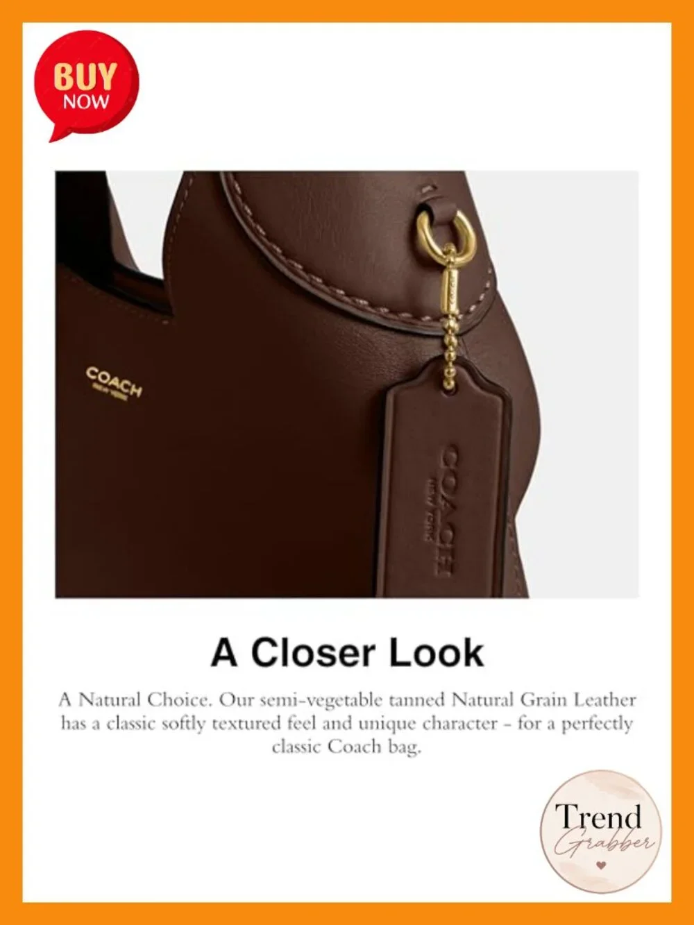 Natural Grain Leather Hobo Shoulder Bag With Snap Closure